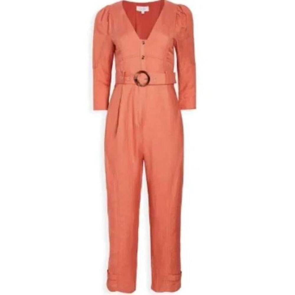 Steele Small Rosemoor Jumpsuit Orange Poppy Linen Blend Belted Puff Sleeves